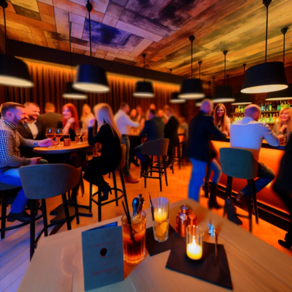 Atmosferyczne wnętrze baru BoberLounge z oświetleniem w ciepłych barwach