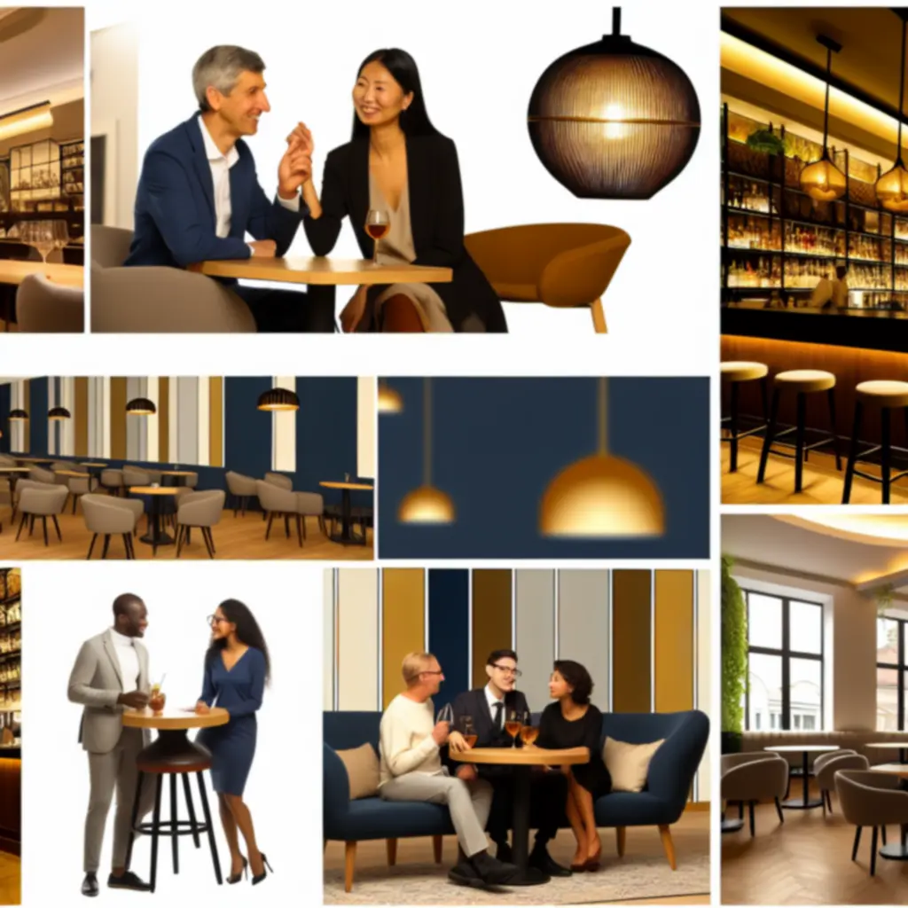 Przytulne, nastrojowe wnętrze baru BoberLounge z oświetlonym barem i stolikami