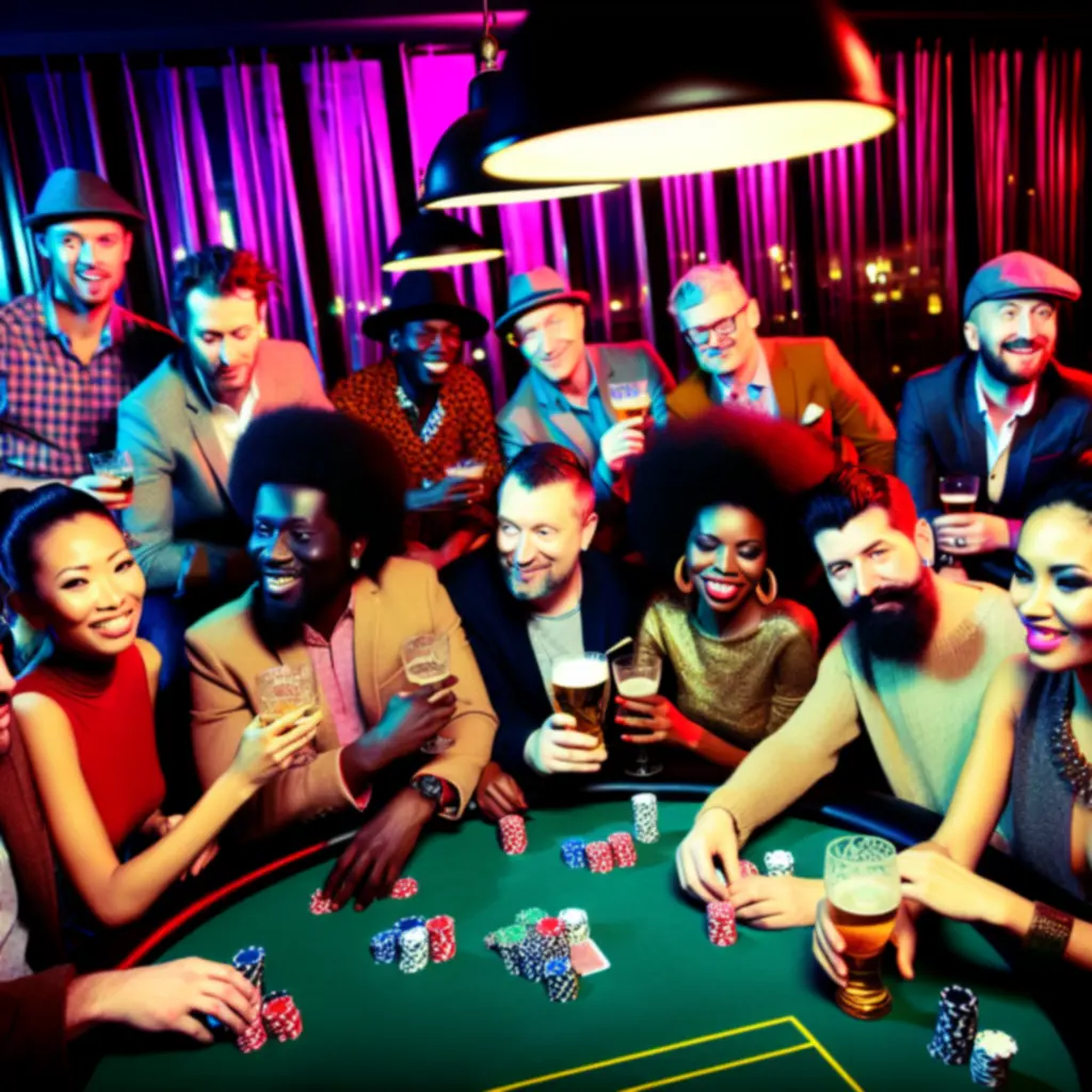 Offline poker night w BoberLounge z graczami przy stoliku w nastrojowym świetle.