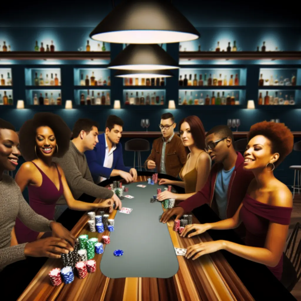 Grupa gości grających w pokera przy stoliku w BoberLounge